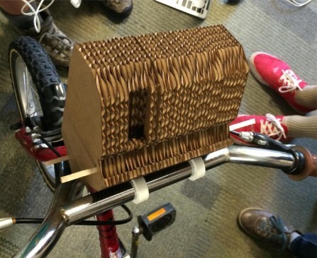 An earlier prototype of the structure on the bicycle